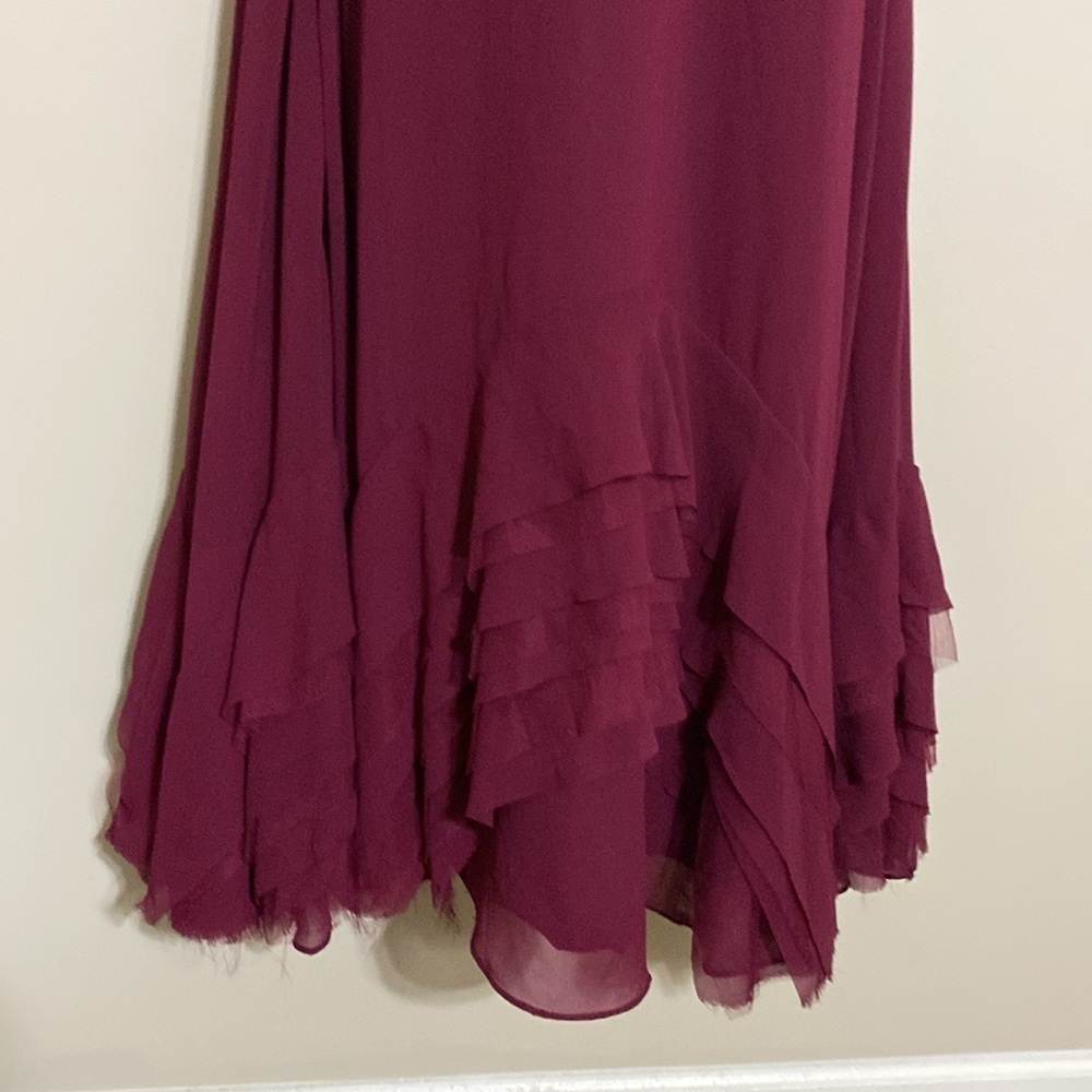 Watters Dove maxi Dress women 0 Elegant Burgundy gown event wedding ruffle hem - Picture 8 of 15